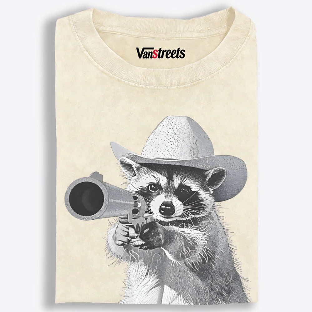 Cowboy Raccoon Retro Washed T-Shirt | 100% Cotton | Streetwear Essential