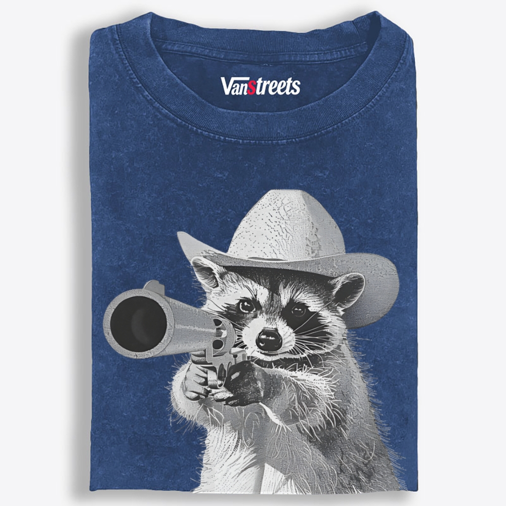 Cowboy Raccoon Retro Washed T-Shirt | 100% Cotton | Streetwear Essential