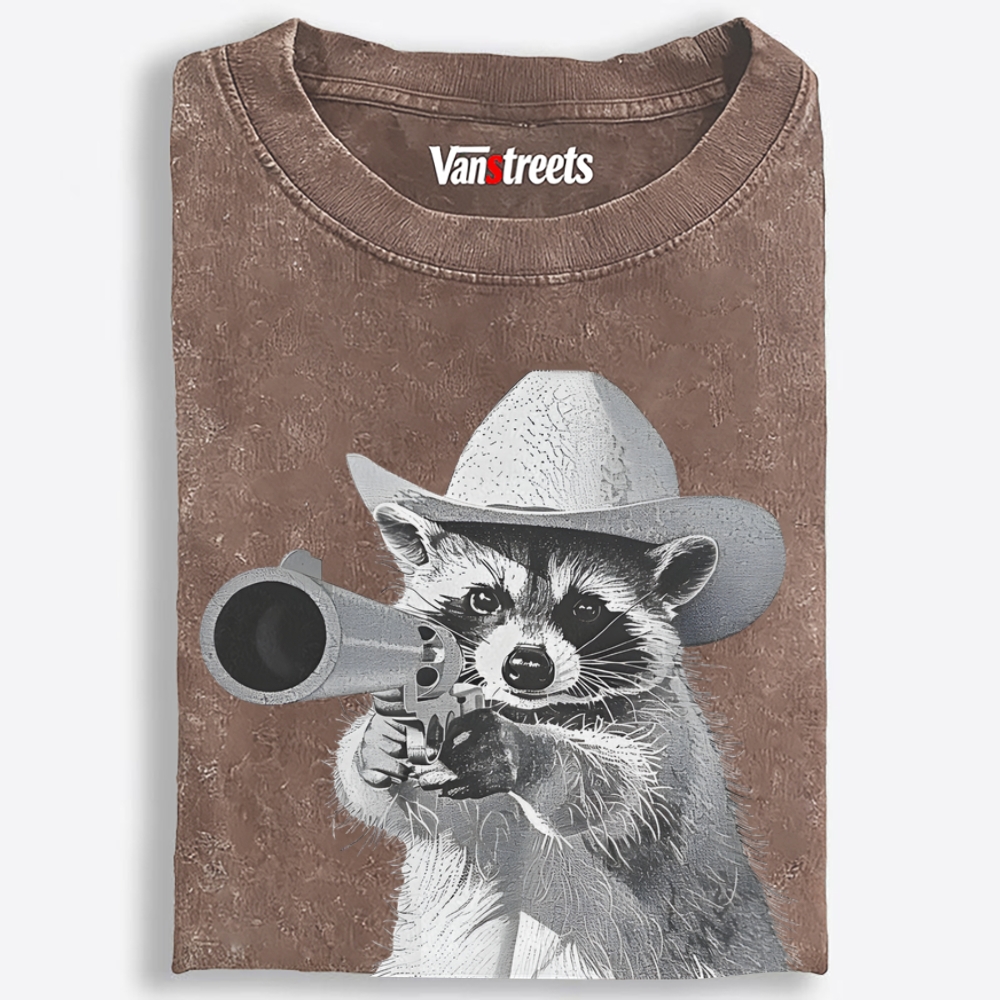 Cowboy Raccoon Retro Washed T-Shirt | 100% Cotton | Streetwear Essential