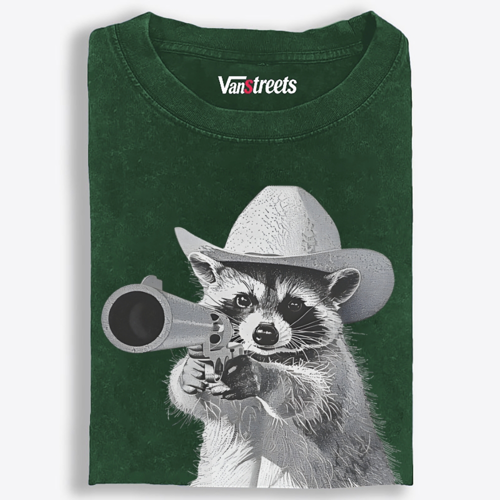 Cowboy Raccoon Retro Washed T-Shirt | 100% Cotton | Streetwear Essential