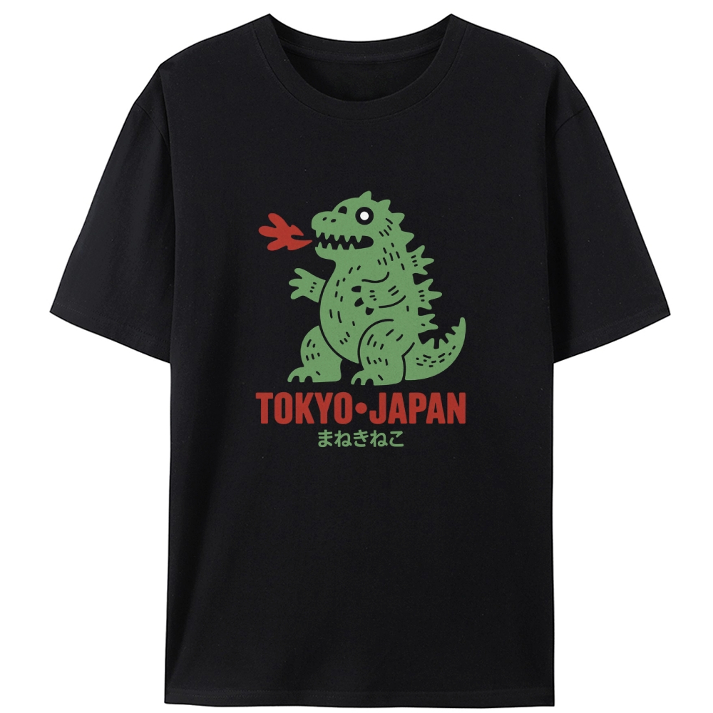Maneki Neko Godzilla Tokyo Retro Designed for Women - Slim Fit Cotton Tee
