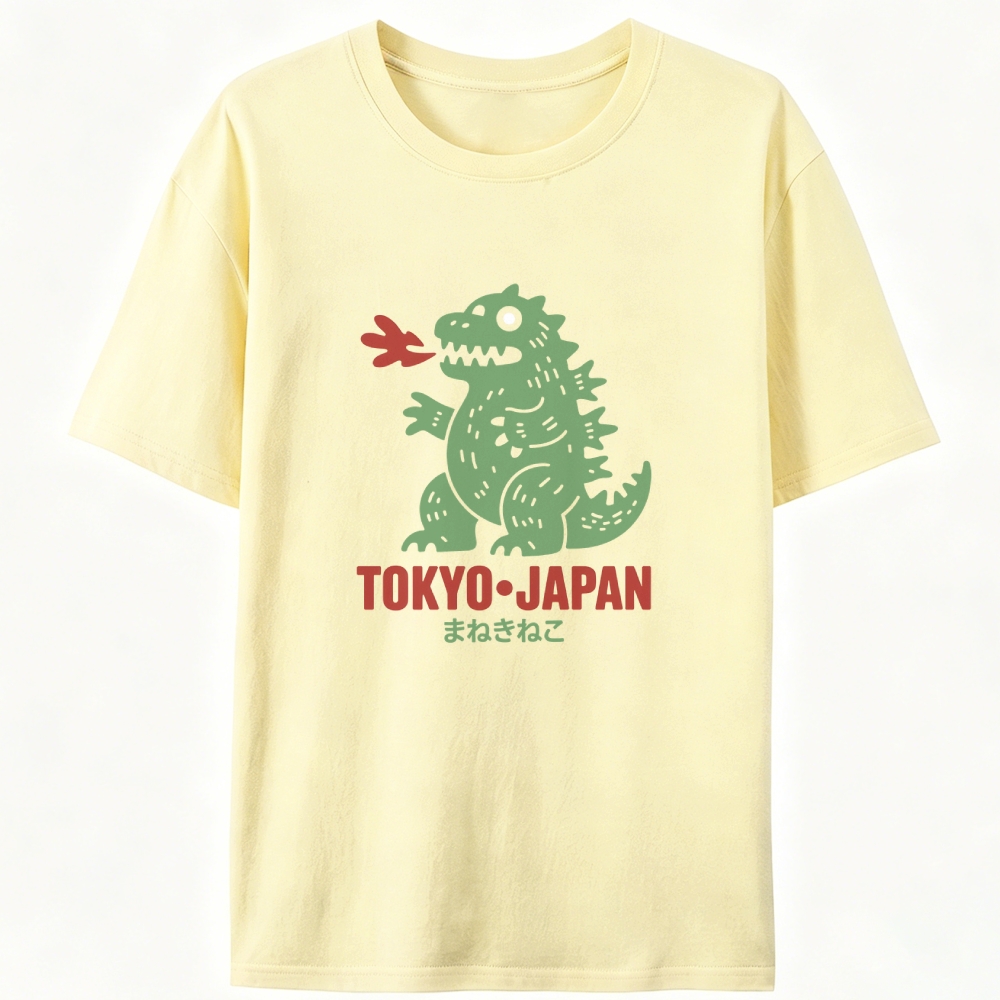 Maneki Neko Godzilla Tokyo Retro Designed for Women - Slim Fit Cotton Tee