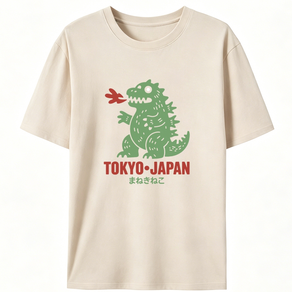 Maneki Neko Godzilla Tokyo Retro Designed for Women - Slim Fit Cotton Tee