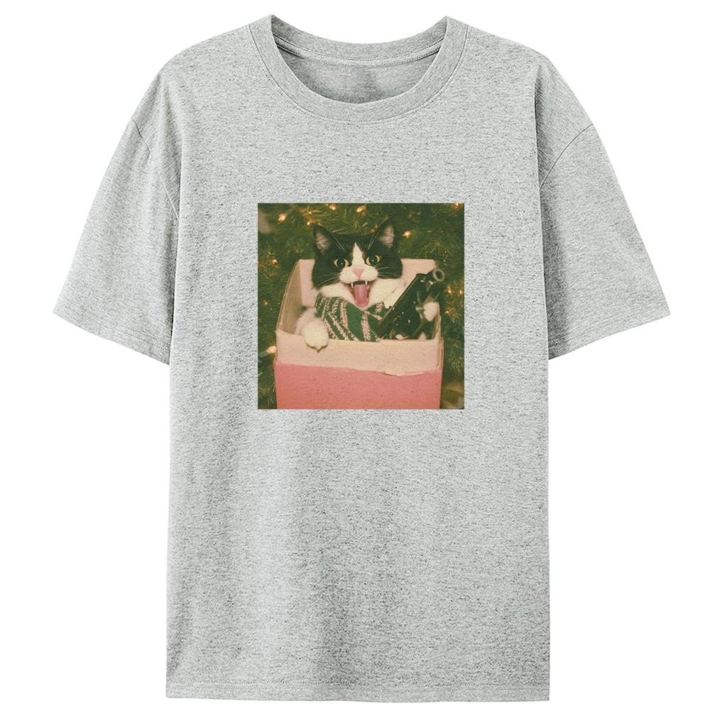 Christmas Gun Cat Retro Designed for Women - Slim Fit Cotton Tee