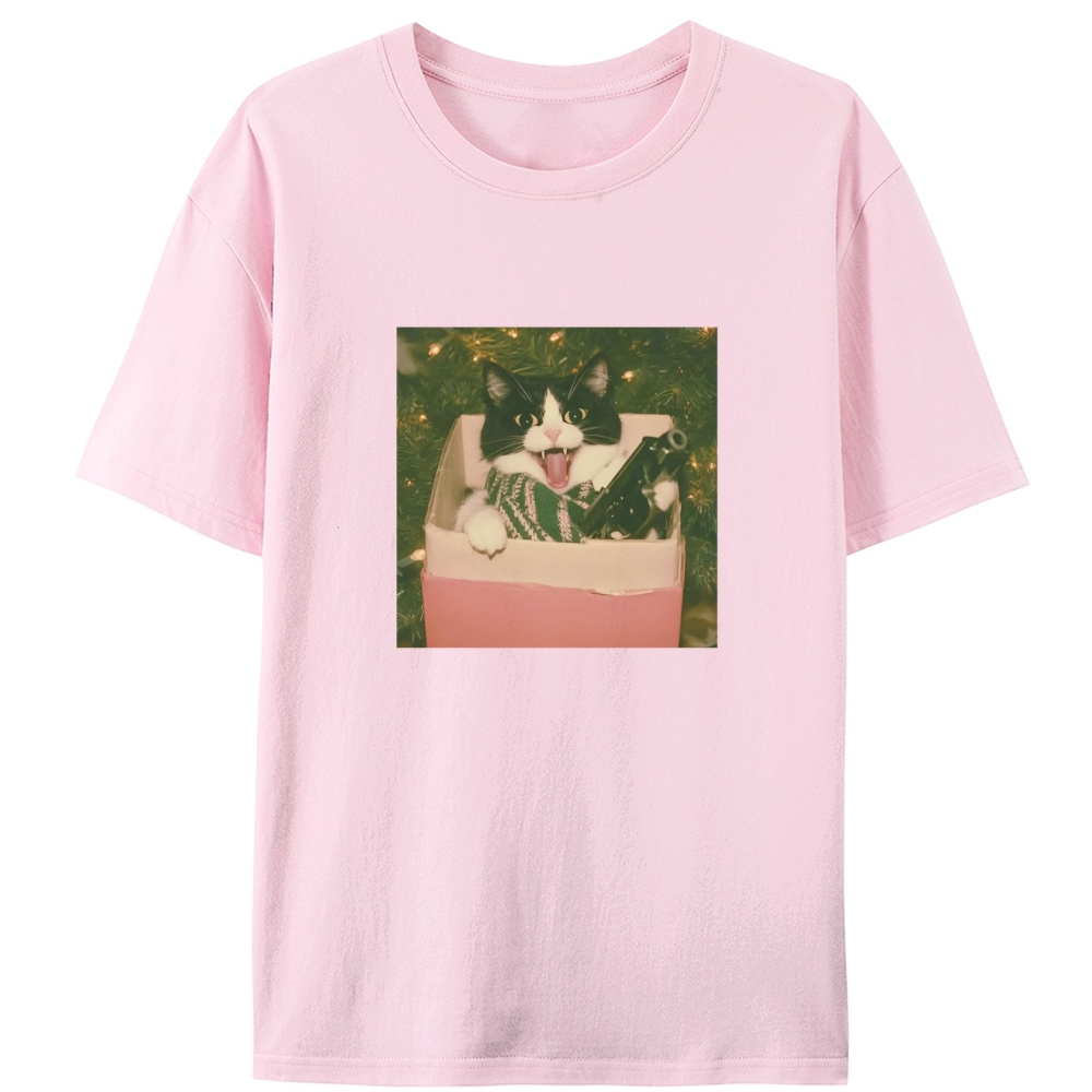Christmas Gun Cat Retro Designed for Women - Slim Fit Cotton Tee