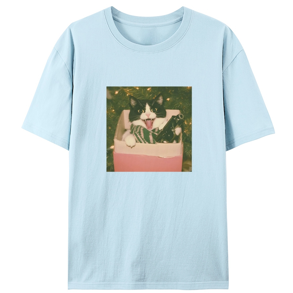 Christmas Gun Cat Retro Designed for Women - Slim Fit Cotton Tee