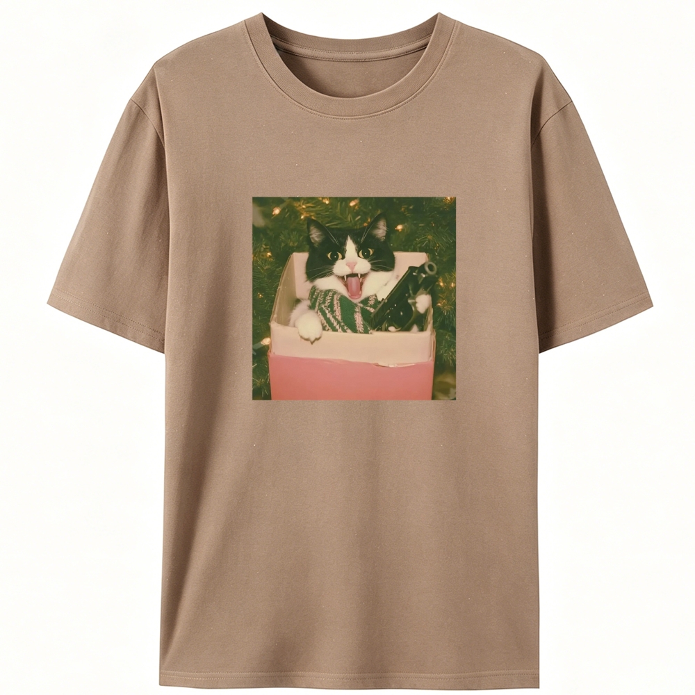 Christmas Gun Cat Retro Designed for Women - Slim Fit Cotton Tee