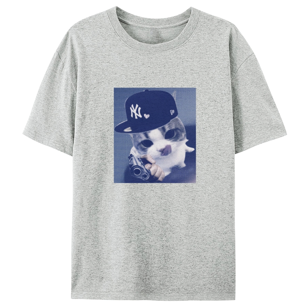 NY Gun Cat Retro Designed for Women - Slim Fit Cotton Tee