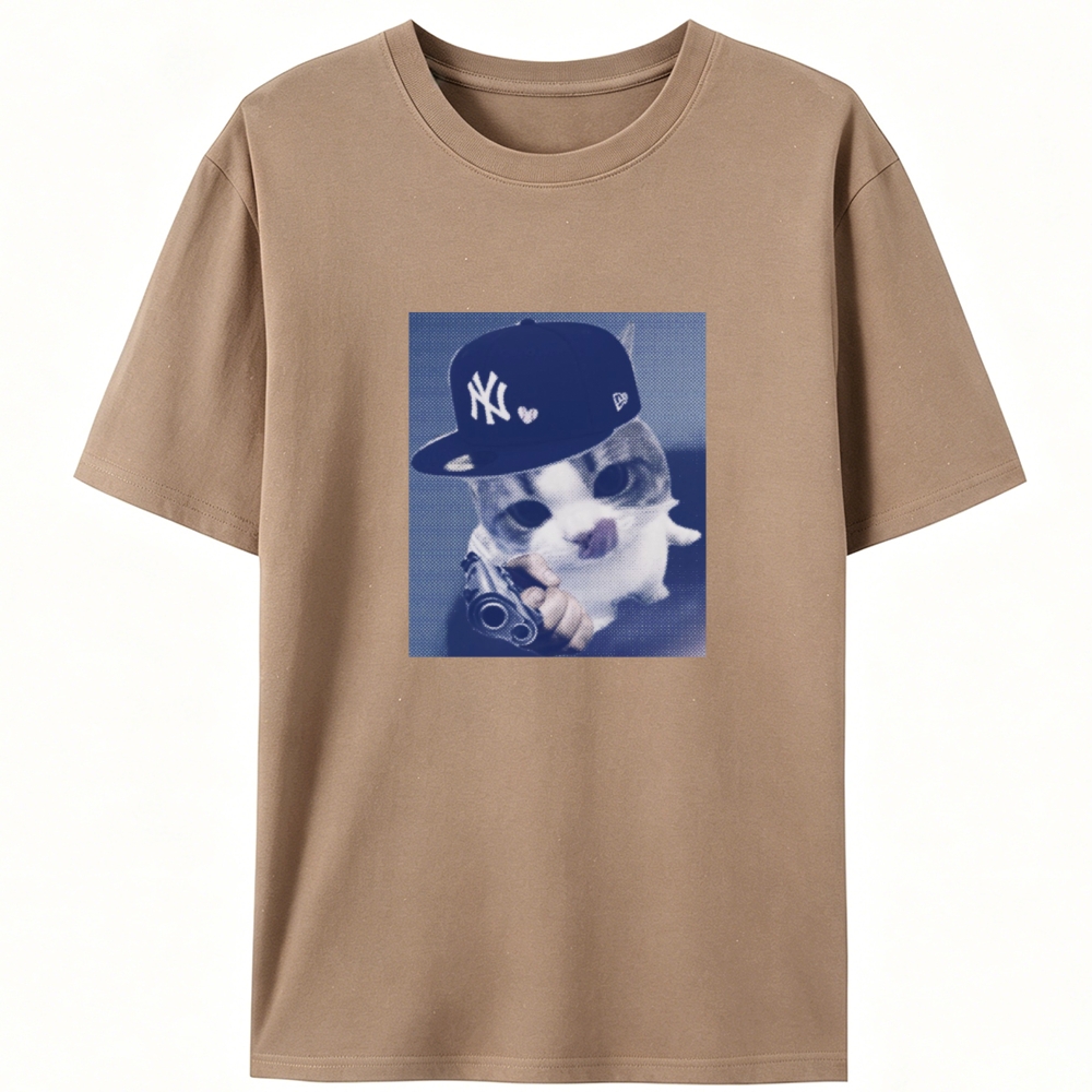 NY Gun Cat Retro Designed for Women - Slim Fit Cotton Tee