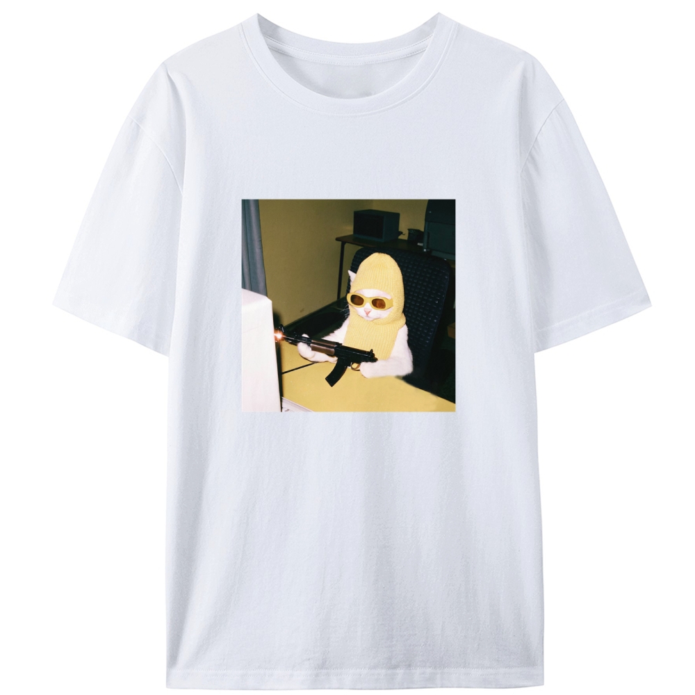 Balaclava Gun Cat Retro Designed for Women - Slim Fit Cotton Tee
