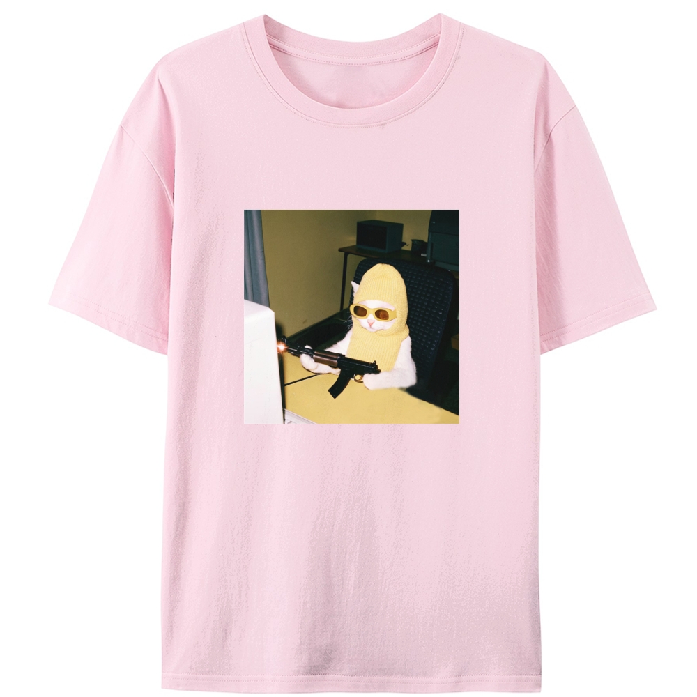Balaclava Gun Cat Retro Designed for Women - Slim Fit Cotton Tee
