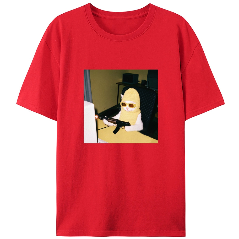 Balaclava Gun Cat Retro Designed for Women - Slim Fit Cotton Tee