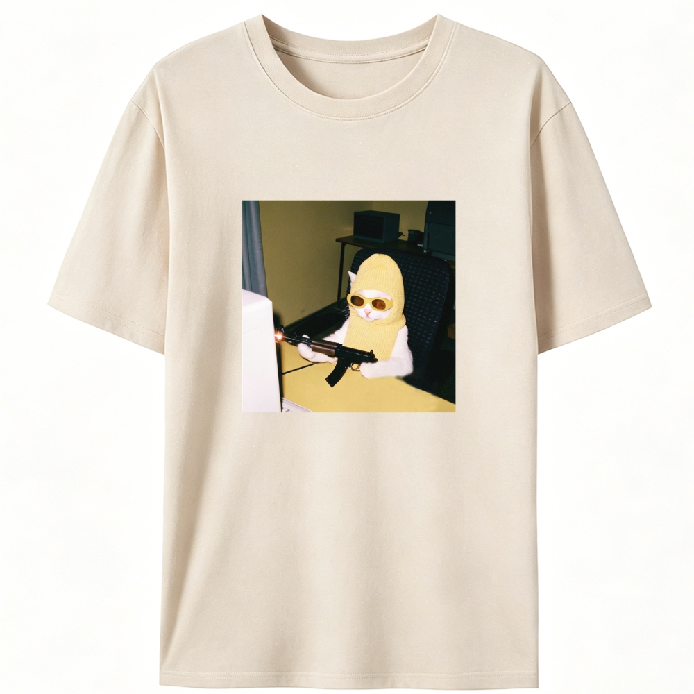 Balaclava Gun Cat Retro Designed for Women - Slim Fit Cotton Tee