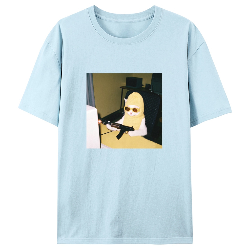 Balaclava Gun Cat Retro Designed for Women - Slim Fit Cotton Tee