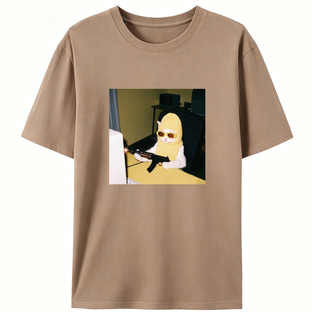 Balaclava Gun Cat Retro Designed for Women - Slim Fit Cotton Tee