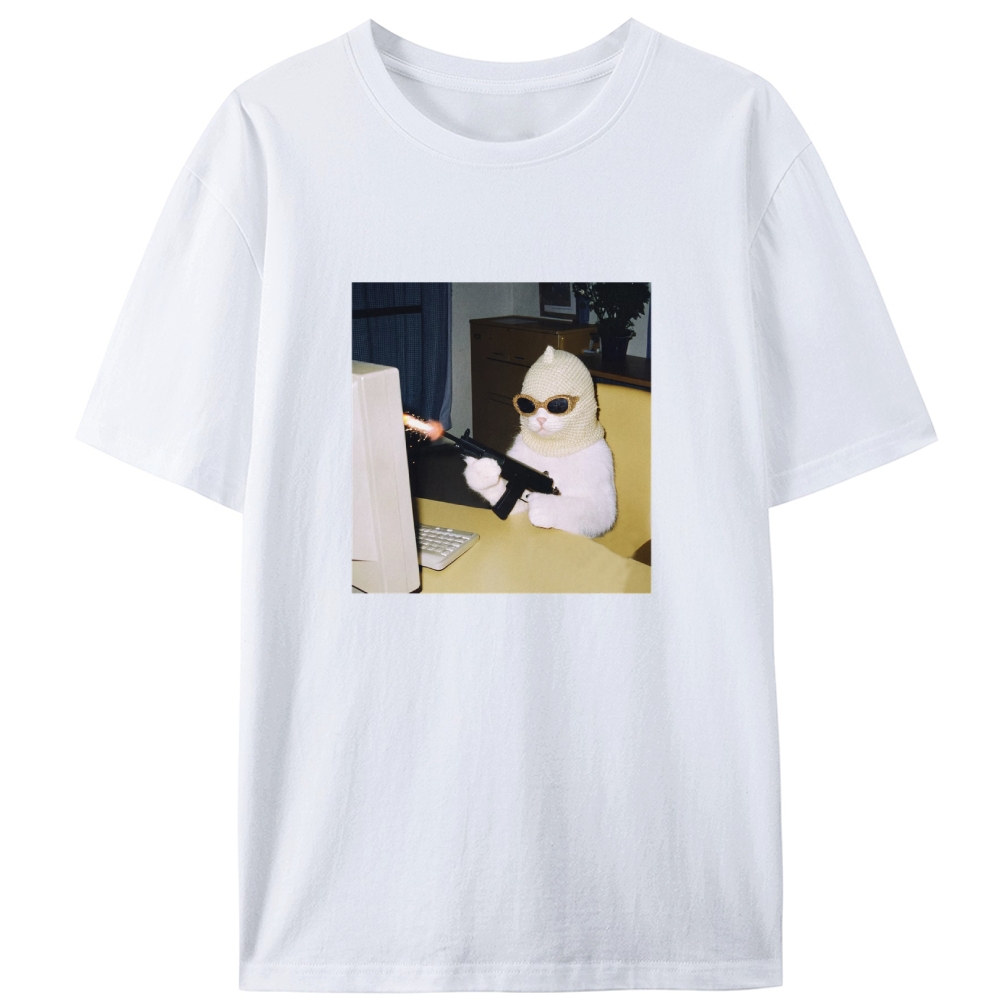 Balaclava Gun Cat Retro Designed for Women - Slim Fit Cotton Tee