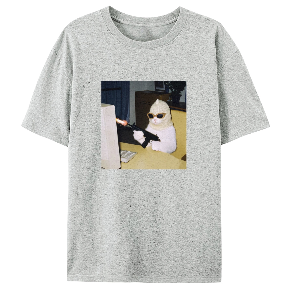 Balaclava Gun Cat Retro Designed for Women - Slim Fit Cotton Tee