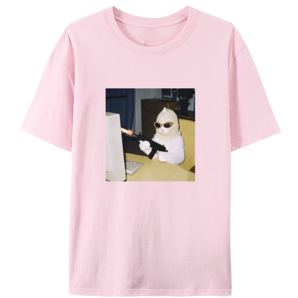 Balaclava Gun Cat Retro Designed for Women - Slim Fit Cotton Tee