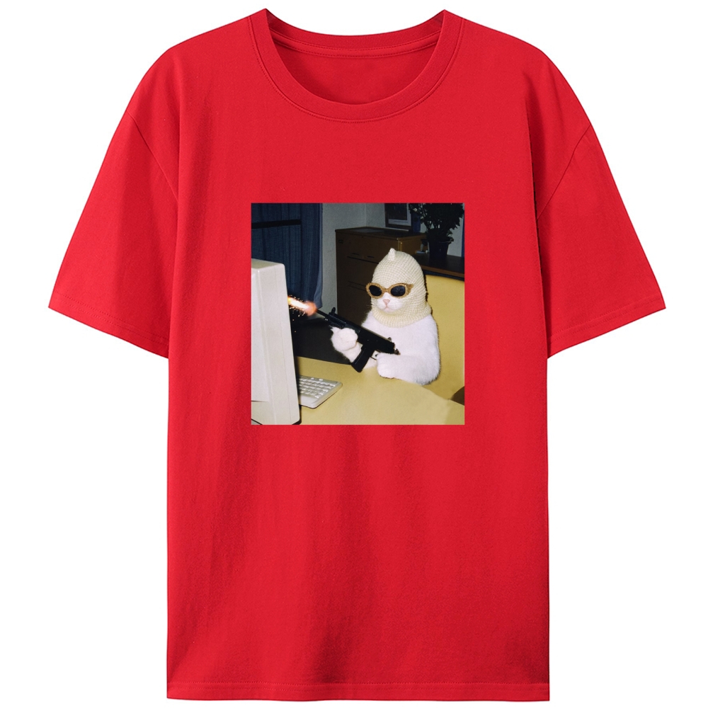 Balaclava Gun Cat Retro Designed for Women - Slim Fit Cotton Tee