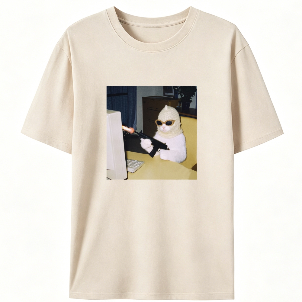 Balaclava Gun Cat Retro Designed for Women - Slim Fit Cotton Tee