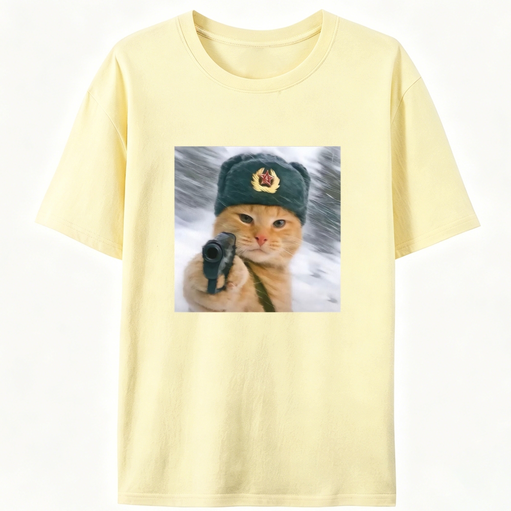 Red Army Cat Retro Designed for Women - Slim Fit Cotton Tee