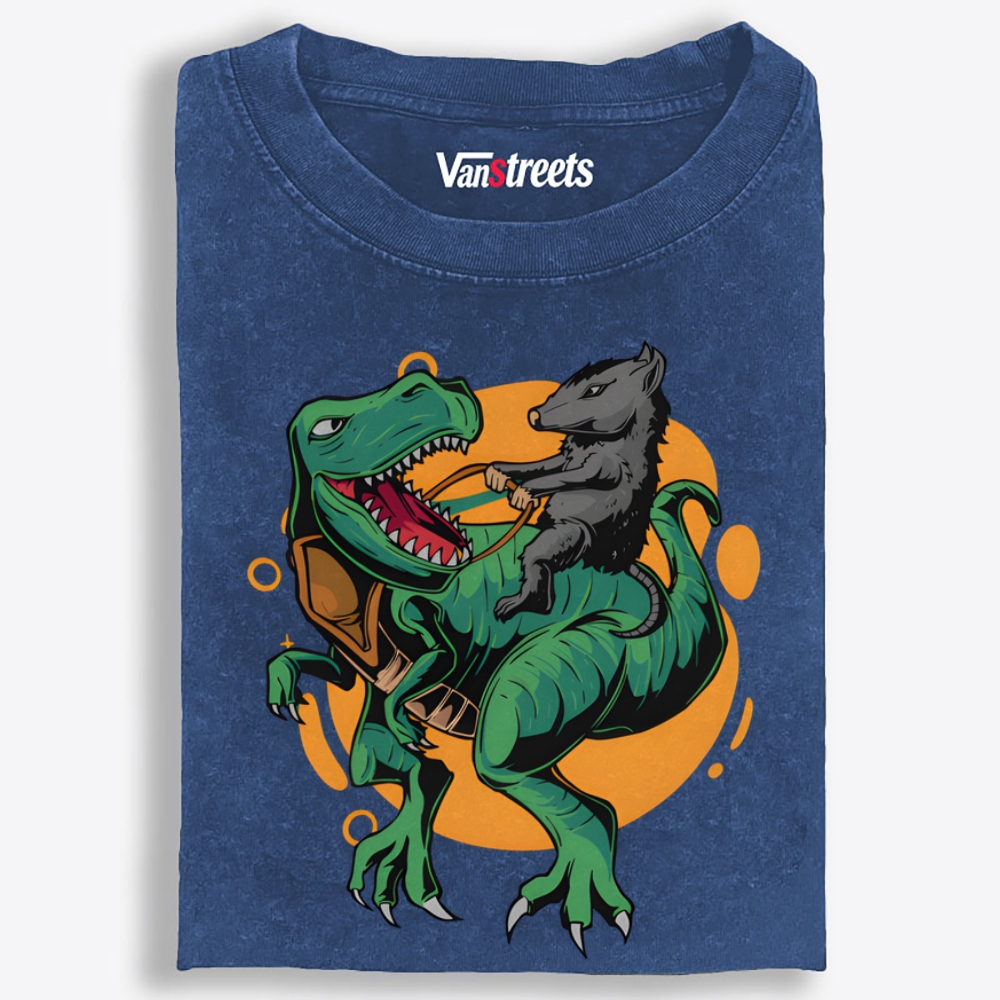 Rat Riding T-Rex Retro Washed T-Shirt | 100% Cotton | Streetwear Essential