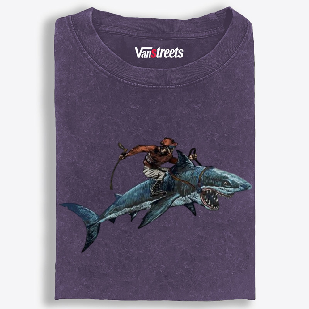 Cowboy Shark Rider Retro Washed T-Shirt | 100% Cotton | Streetwear Essential