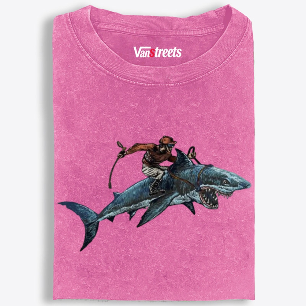 Cowboy Shark Rider Retro Washed T-Shirt | 100% Cotton | Streetwear Essential