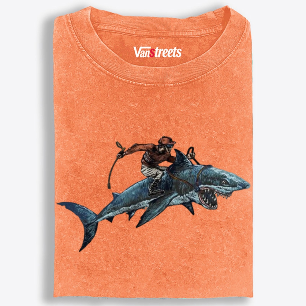 Cowboy Shark Rider Retro Washed T-Shirt | 100% Cotton | Streetwear Essential