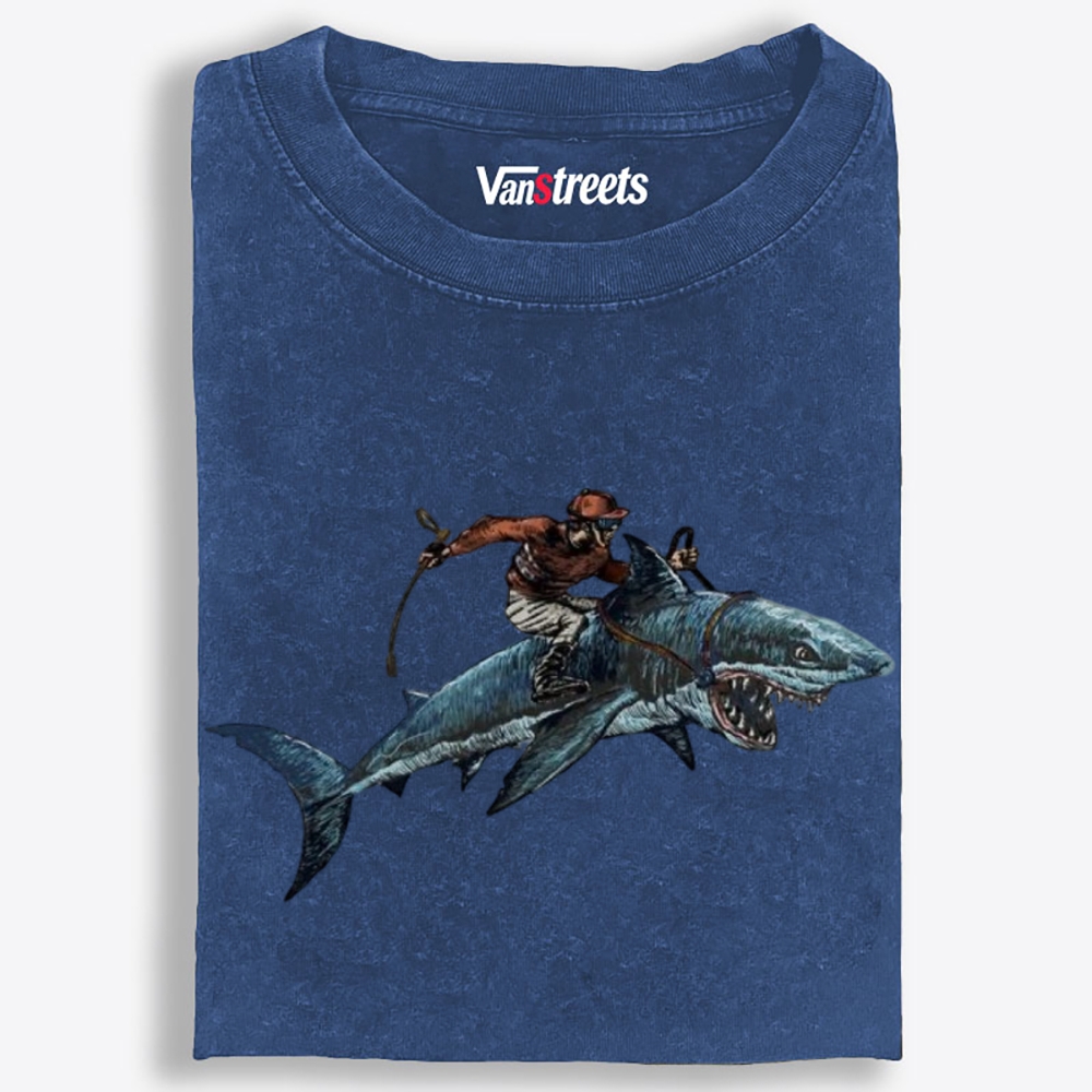 Cowboy Shark Rider Retro Washed T-Shirt | 100% Cotton | Streetwear Essential