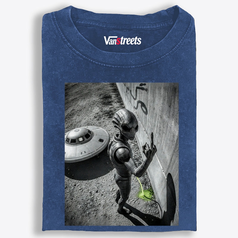 Alien Pissing on Earth Retro Washed T-Shirt | 100% Cotton | Streetwear Essential