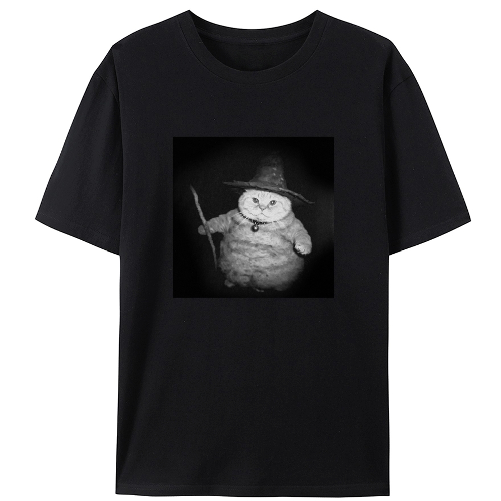 Wizard Cat Retro Black & White Retro Designed for Women - Slim Fit Cotton Tee