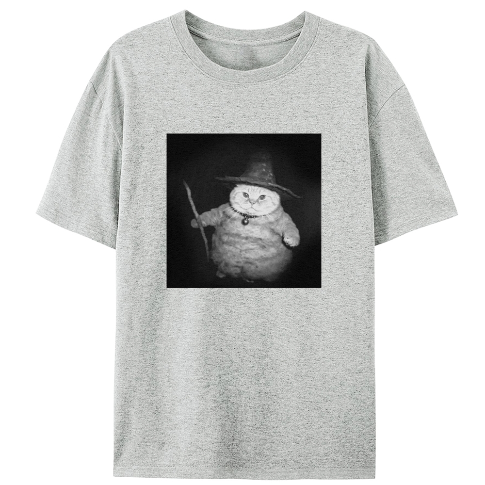 Wizard Cat Retro Black & White Retro Designed for Women - Slim Fit Cotton Tee