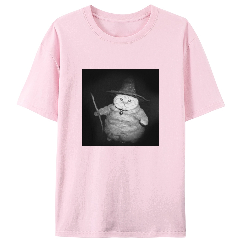 Wizard Cat Retro Black & White Retro Designed for Women - Slim Fit Cotton Tee