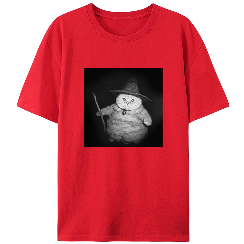 Wizard Cat Retro Black & White Retro Designed for Women - Slim Fit Cotton Tee