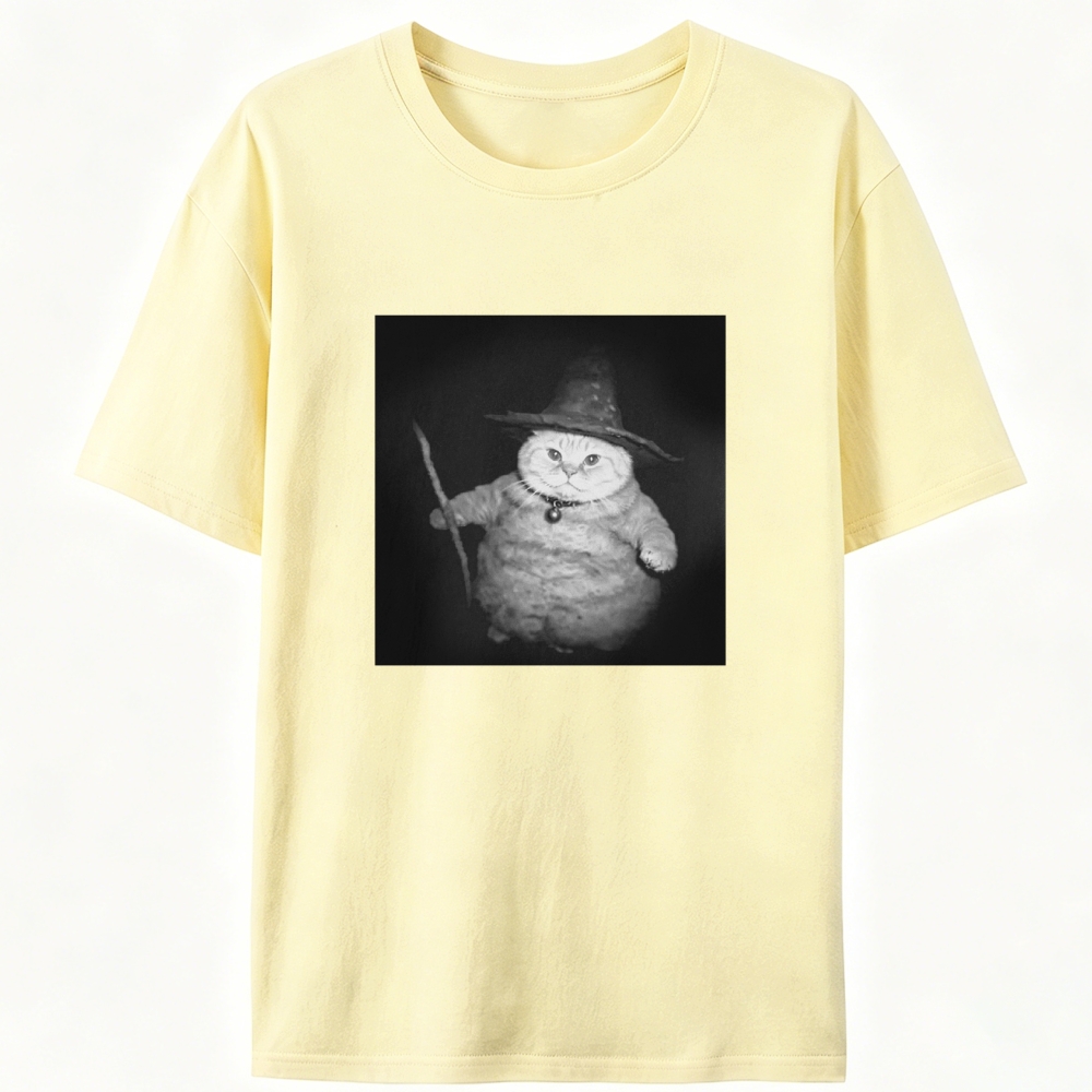 Wizard Cat Retro Black & White Retro Designed for Women - Slim Fit Cotton Tee