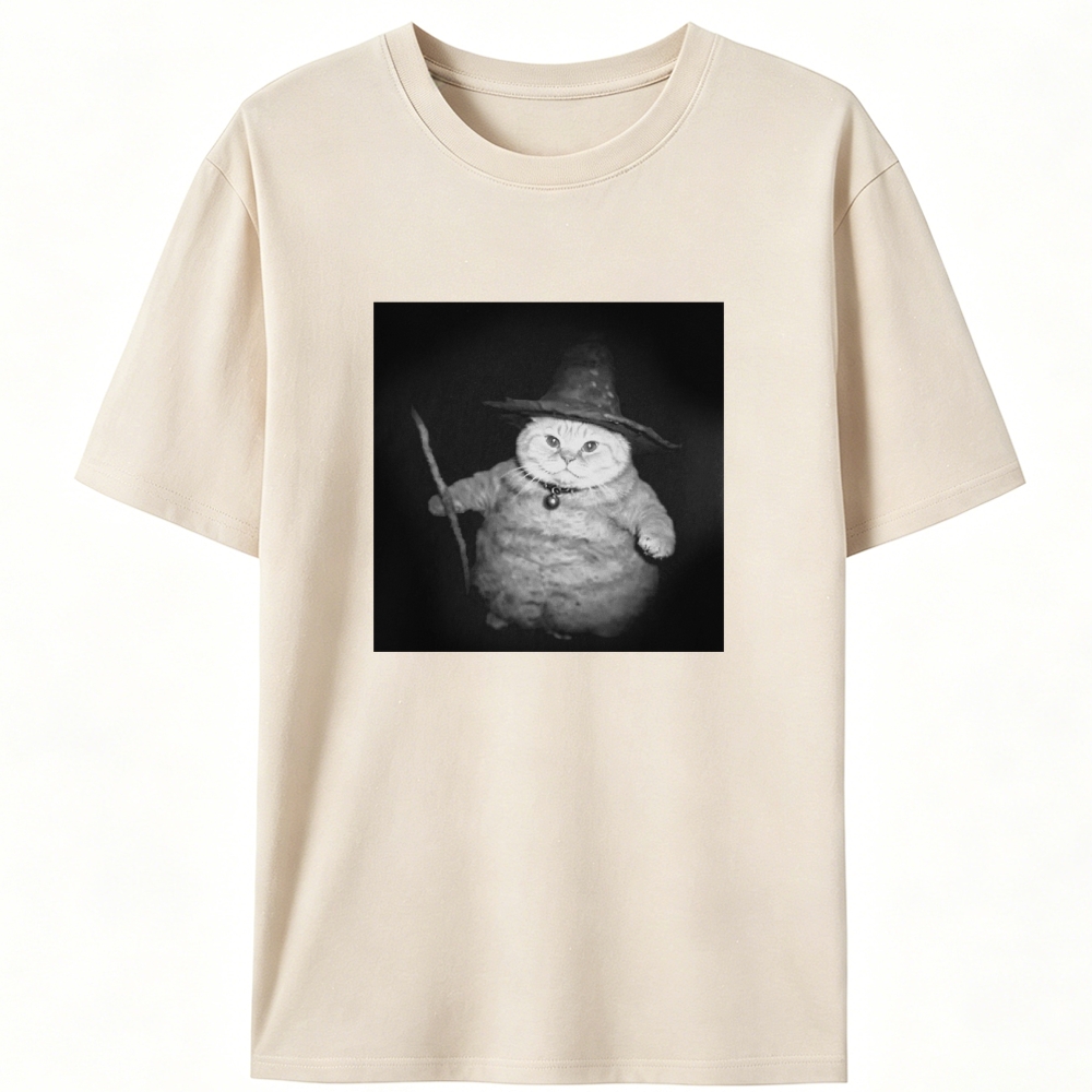 Wizard Cat Retro Black & White Retro Designed for Women - Slim Fit Cotton Tee
