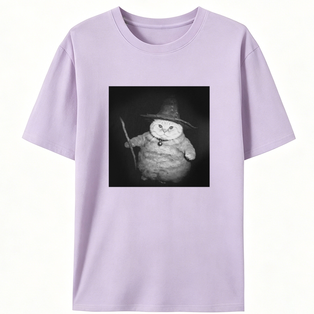 Wizard Cat Retro Black & White Retro Designed for Women - Slim Fit Cotton Tee