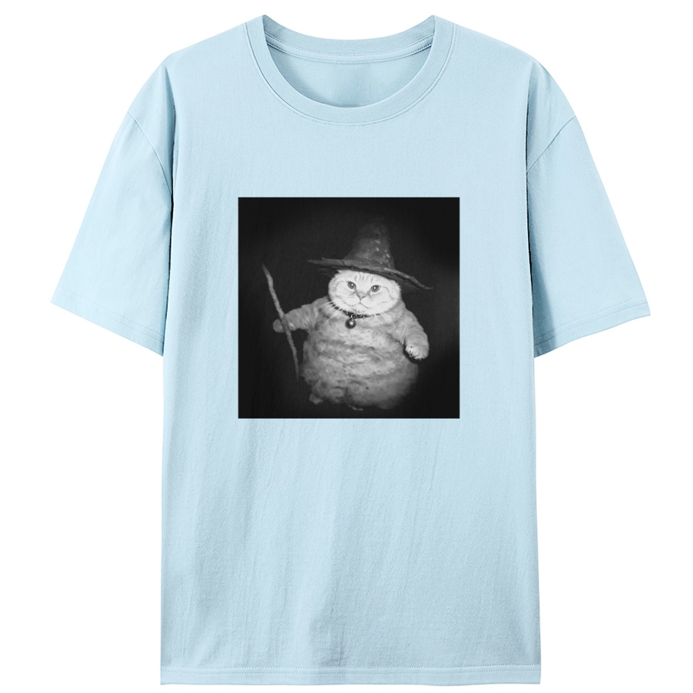 Wizard Cat Retro Black & White Retro Designed for Women - Slim Fit Cotton Tee