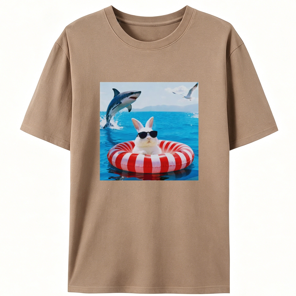 Bunny In Pool Float With Jumping Shark Retro Designed for Women - Slim Fit Cotton Tee