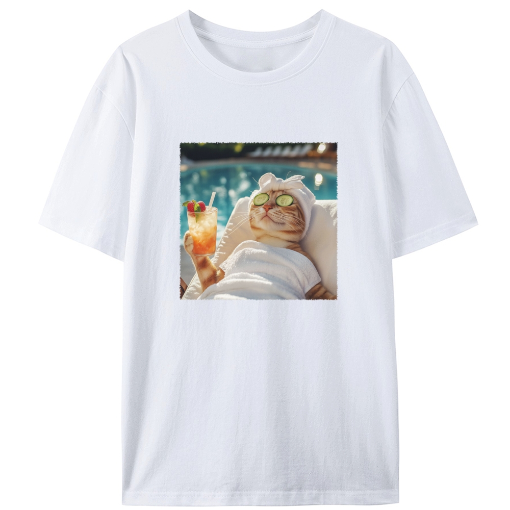 Chill Summer Spa Cat Designed for Women - Slim Fit Cotton Tee
