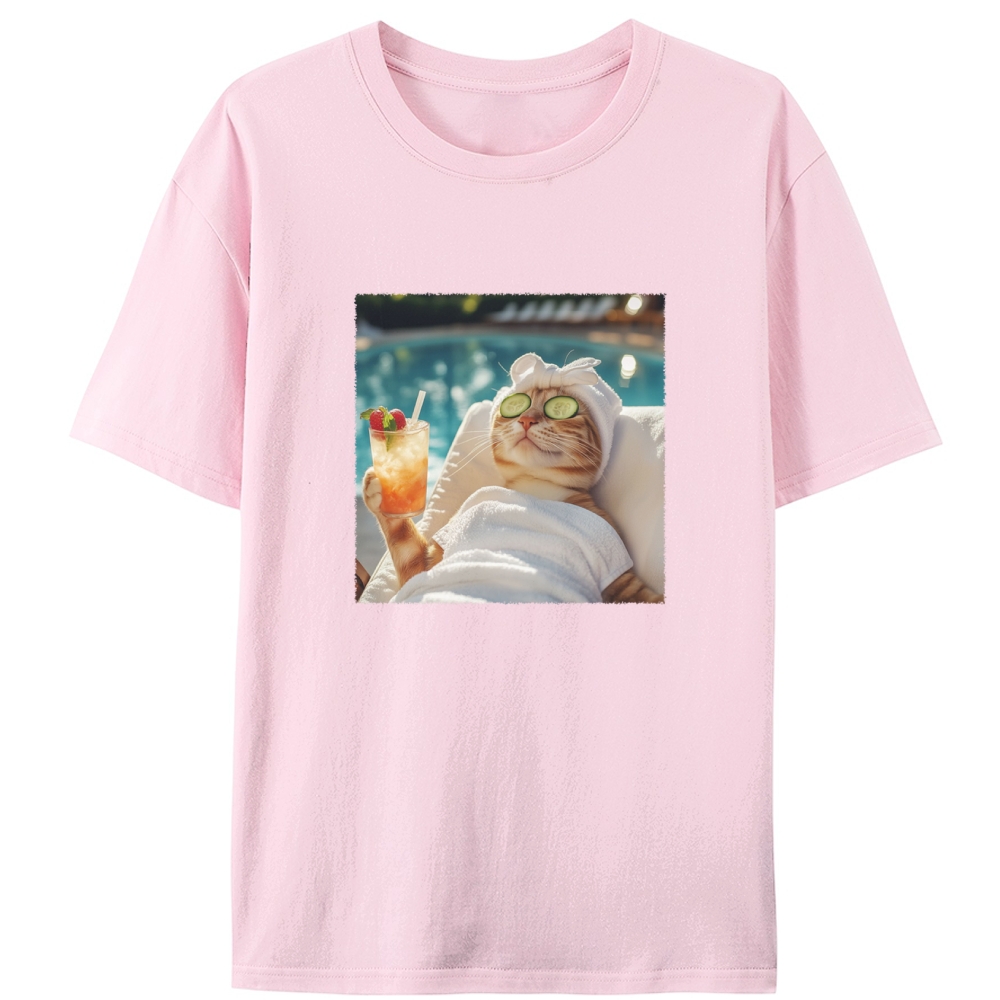 Chill Summer Spa Cat Designed for Women - Slim Fit Cotton Tee