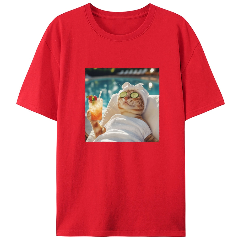 Chill Summer Spa Cat Designed for Women - Slim Fit Cotton Tee