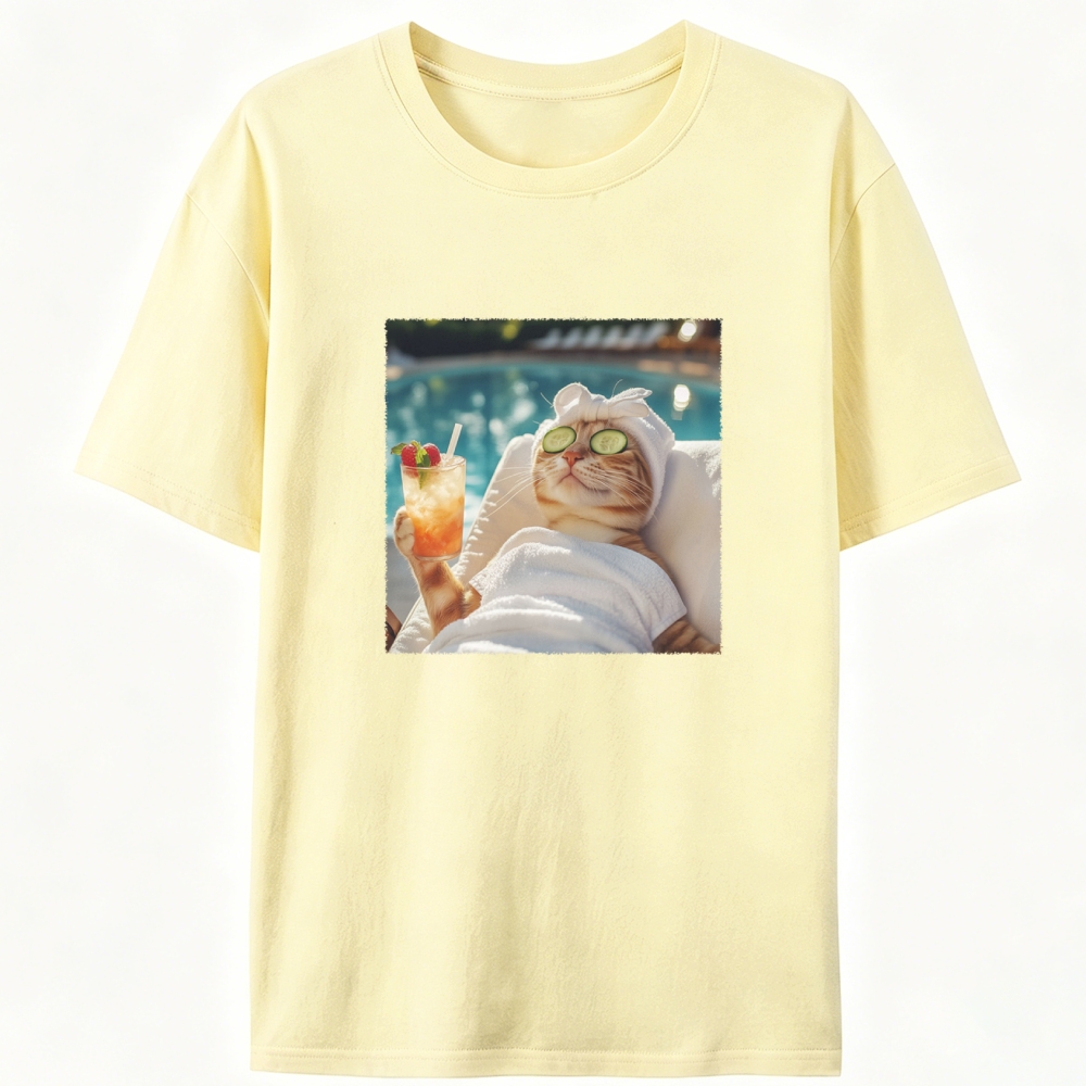 Chill Summer Spa Cat Designed for Women - Slim Fit Cotton Tee