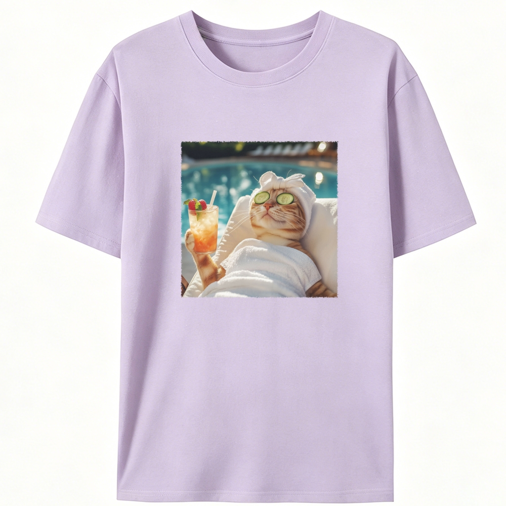 Chill Summer Spa Cat Designed for Women - Slim Fit Cotton Tee