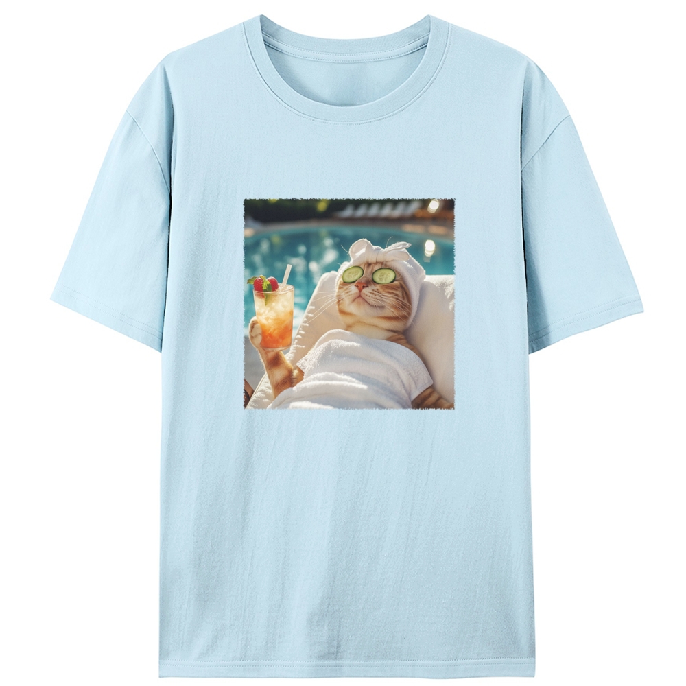 Chill Summer Spa Cat Designed for Women - Slim Fit Cotton Tee