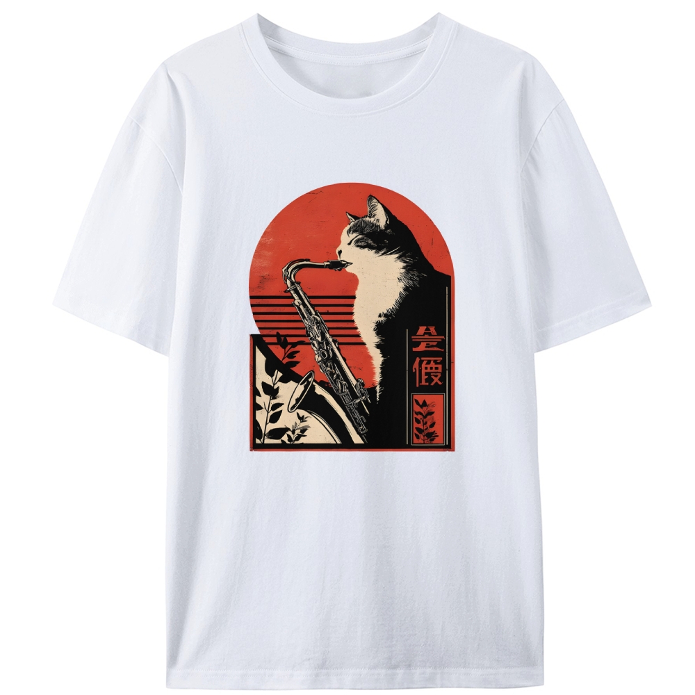 Jazz Cat Retro Designed for Women - Slim Fit Cotton Tee