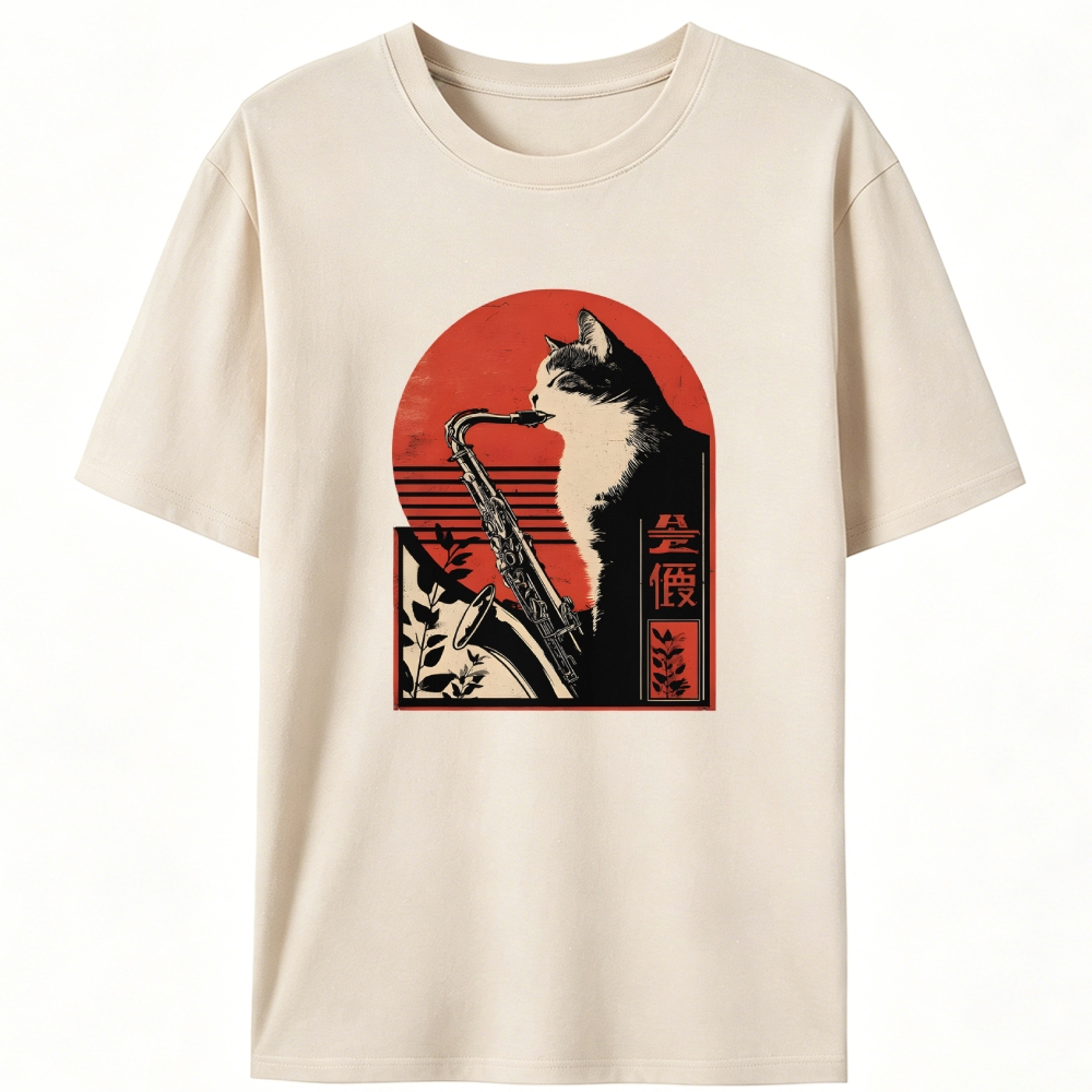 Jazz Cat Retro Designed for Women - Slim Fit Cotton Tee