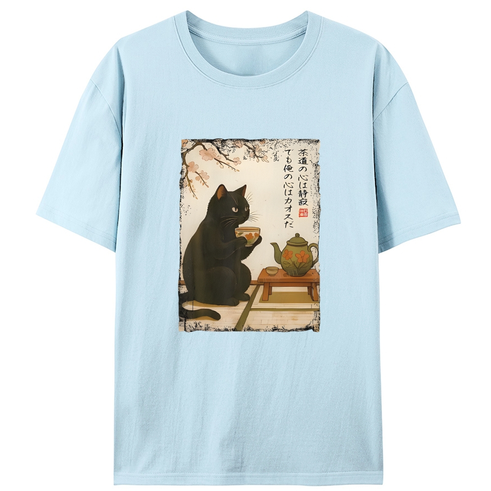 Tea Ceremony Black Cat Retro Designed for Women - Slim Fit Cotton Tee