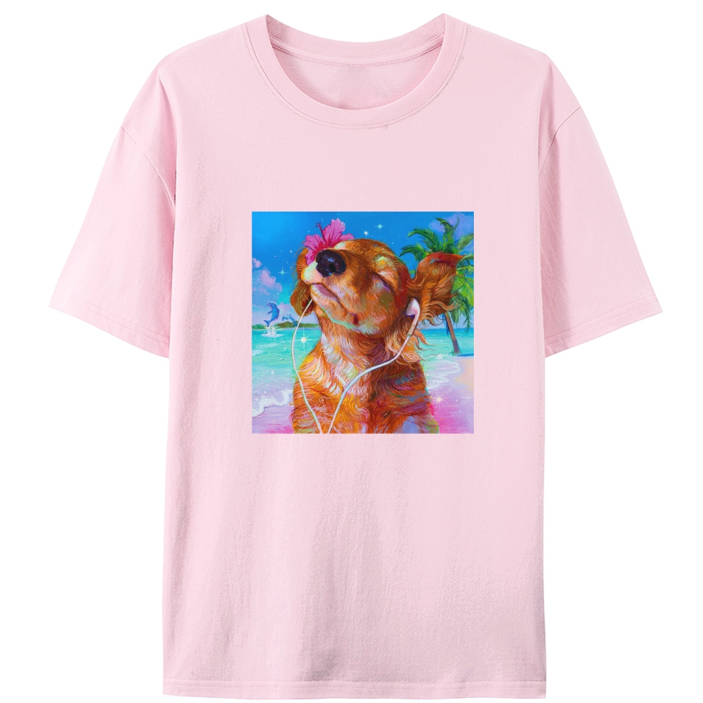 Beach Chill Dog Retro Designed for Women - Slim Fit Cotton Tee